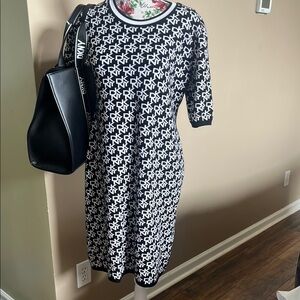 DKNY Black and White Patterned Dress